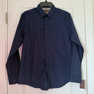 Tasso Elba Navy Blue Long-Sleeve Dress Shirt